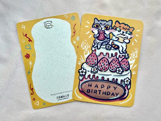 貓咪偷吃生日蛋糕賀卡明信片